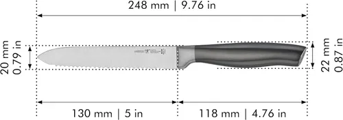 Miniatura 4 de HENCKELS Cuchillo de tomate afilado de grafito de 5 pulgadas, diseño alemán informado por más de 100 años de maestría, cuchillo dentado, cuchillo