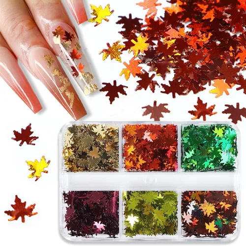 Miniatura 2 de Lentejuelas de uñas con purpurina de otoño, hojas de arce, copos de purpurina holográfica, hojas de arce holográficas, purpurina para uñas, diseño