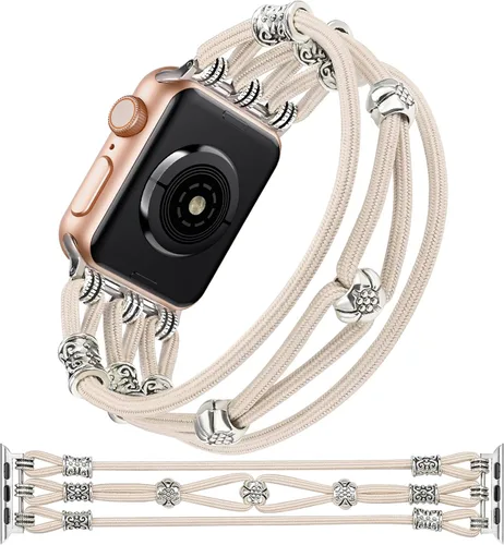 TOYOUTHS Pulsera de cuentas compatible con Apple Watch Band de 49/46/45/44/1.654 in para mujer, correa de nailon elegante para iWatch Series