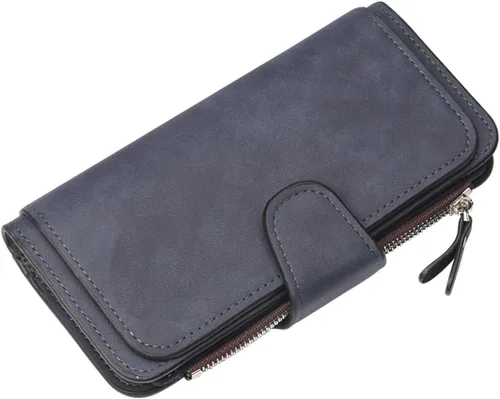 Miniatura 17 de Carteras de cuero para mujer con bloqueo RFID, billetera delgada, plegable, tarjetero con cremallera, bolsillo para monedas, ventana