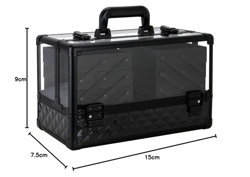 Miniatura 9 de Ver Beauty Estuche de tren de maquillaje de diamante negro con 6 bandejas de acordeón, organizador de cosméticos con cerradura