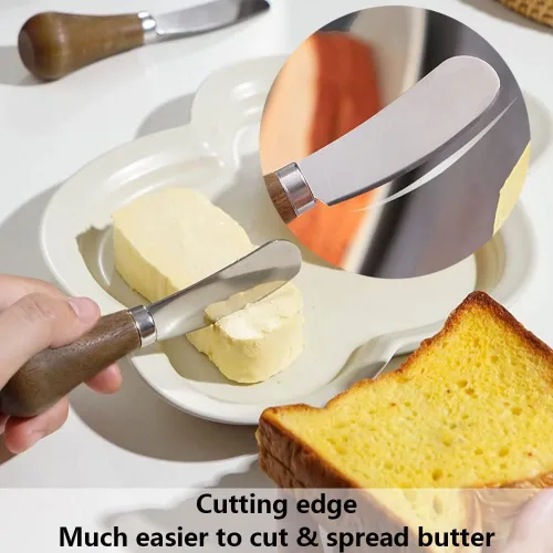 Miniatura 3 de Paquete de 2 cuchillos esparcidores de mantequilla de pie, cuchillos esparcidores de queso de acero inoxidable con mango de madera, cuchillos