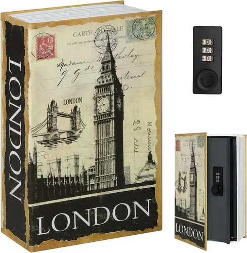 Miniatura 16 de Decaller Caja fuerte para libros con cerradura de llave, caja secreta de metal oculta para seguridad del hogar, dinero y joyas, 9.5 x 6.2 x 2.2