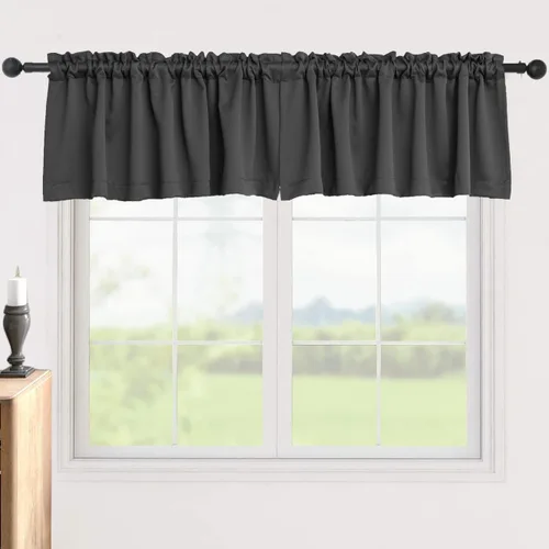 Miniatura 14 de Pickluc Cortinas opacas con cenefa de 18 pulgadas de largo, cortinas cortas con bolsillo para barra para ventana de cocina, baño, sala de estar