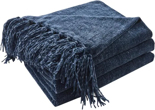 Miniatura 17 de CozeCube Manta de felpilla para sofá, acogedora manta decorativa de felpa azul bebé con borlas de flecos, manta ligera para cama, sofá, regalo