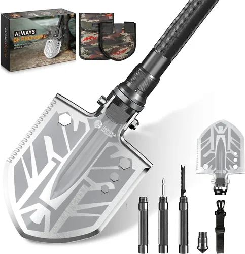 Sahara Sailor - Pala militar de supervivencia, irrompible, plegable a 180 grados – Equipo de supervivencia y multifuncional 23 en 1. Herramienta