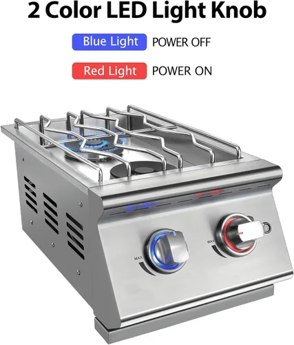 Miniatura 3 de Livory Quemadores Laterales Dobles de Parrilla para Cocina al Aire Libre, 2 Quemadores de Propano Líquido de 15,000 BTU, Acero Inoxidable 304