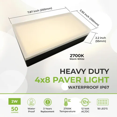 Miniatura 3 de LUMENGY Luz de pavimentadora de 4 x 8 pulgadas (3.93 x 7.87), 2700 K blanco cálido, iluminación de ladrillo sin reflejos para entradas, pasarelas
