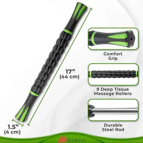 Miniatura 6 de Kunova (TM) Muscle Roller Stick - Herramienta de masaje para liberar puntos gatillo miofasciales, reducir el dolor muscular, calmar los calambres