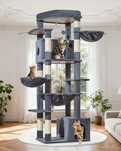 Miniatura 11 de Taoqimiao Árbol para gatos de 72 pulgadas, torre XXL para gatos de interior y adultos, plataforma extragrande, 2 casas para gatos, 7 postes
