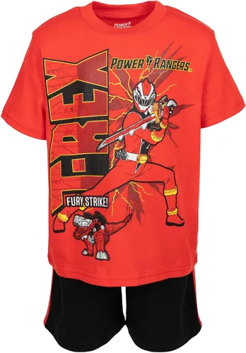 Miniatura 5 de Power Rangers Conjunto de camiseta verde Ranger, Ranger rojo, camiseta azul Ranger y pantalones cortos de malla para niños pequeños a grandes