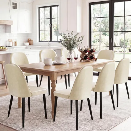 Miniatura 28 de Juego de 2 sillas de comedor tapizadas, sillas de comedor de tela moderna de mediados de siglo, sillas de cocina con asiento acolchado y patas