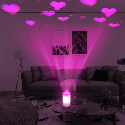 Miniatura 2 de XingsLight Velas sin llama para decoración del día de San Valentín con románticas luces de proyector de corazón rosa, funciona con pilas, vela LED