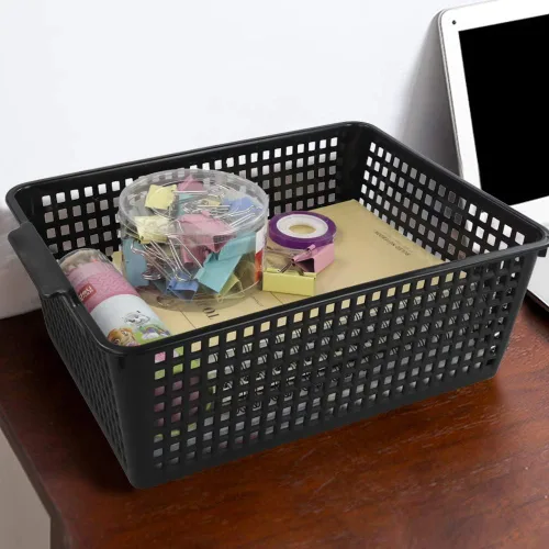 Miniatura 4 de Paquete de 3 contenedores de almacenamiento de plástico para organizar (negro)