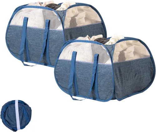 Miniatura 14 de Cesta de lavandería plegable, cesta de ropa plegable emergente de 90L con asas, cesta de ropa sucia de malla cuadrada para lavandería, baño