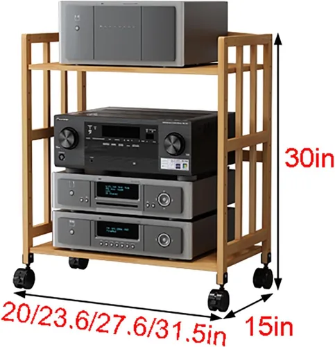 Miniatura 2 de Estantes de esquina de madera, gabinete de componentes, torre de audio estéreo con estantes de madera ajustables en altura, soporte para medios AV