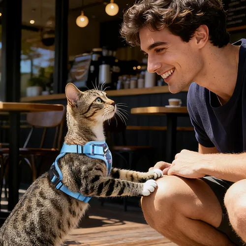 Miniatura 8 de Dooradar Juego de arnés y correa para gato, chaleco ajustable seguro a prueba de escapes, para caminar, chaqueta de malla suave y transpirable