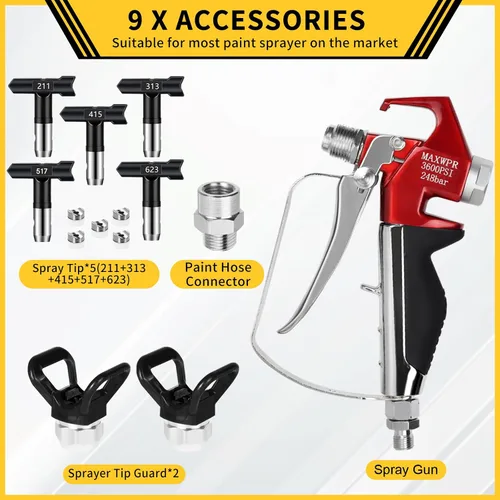 Miniatura 2 de Pistola de pintura sin aire de 3600 PSI con 5 puntas de pulverización reversibles y 2 protectores de puntas, compatible con pulverizador de pintura