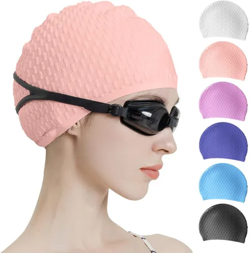 Miniatura 17 de Tripsky Gorro de natación de silicona, gorro de baño cómodo ideal para cabello rizado corto, mediano y largo, gorro de natación para mujeres y Very