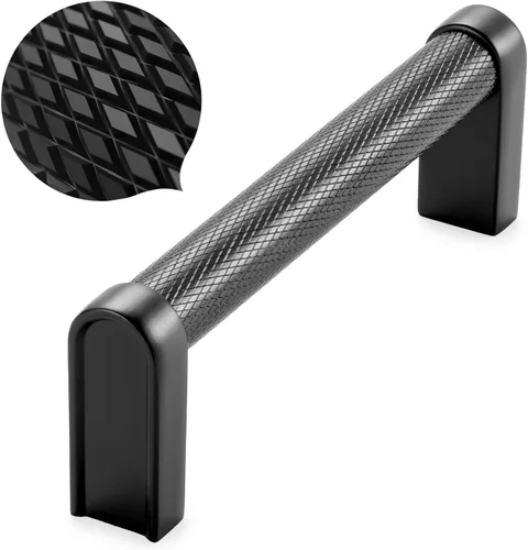 Miniatura 11 de Koofizo - Paquete de 10 tiradores de gabinete estriados para armario, manija negra para muebles (1.1 pulgadas/28 mm), herrajes sólidos K22