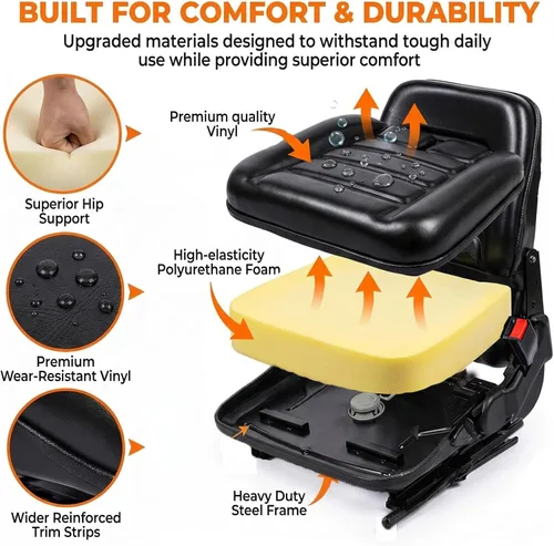 Miniatura 4 de SEATIN Asiento universal de carretilla elevadora, asiento de tractor, con micro interruptor y cinturón de seguridad, para tractor, cortacésped