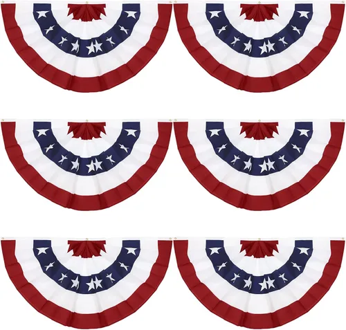 Miniatura 9 de Bandera de abanico plisada estadounidense de 3 x 6 pies (juego de 4) – Banderines patrióticos de medio abanico, decoraciones del Día de los Caídos