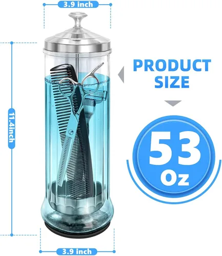 Miniatura 2 de Tarro desinfectante de vidrio con almohadilla antideslizante de 53 onzas/50.7 fl oz, tarro desinfectante de peluquero con cesta extraíble, gran