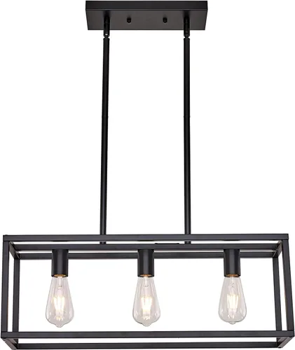 Miniatura 24 de Lámparas de Cocina para Comedor, Candelabros Rectangulares de Estilo Granja para Comedores, Lámpara Colgante Industrial de 5 Luces en Negro Mate