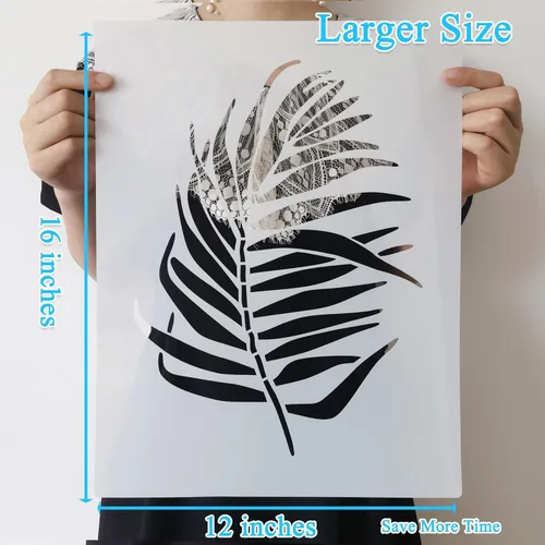Miniatura 2 de 2 plantillas de hojas grandes para pintar en las paredes, 12 x 16 pulgadas, plantillas reutilizables de hojas de palma, selva tropical, plantillas