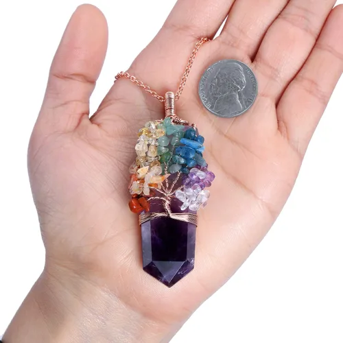 Miniatura 4 de Collar con colgante de árbol de la vida de 7 chakras naturales de cristal curativo de reiki, joyería para mujer para buena suerte, meditación