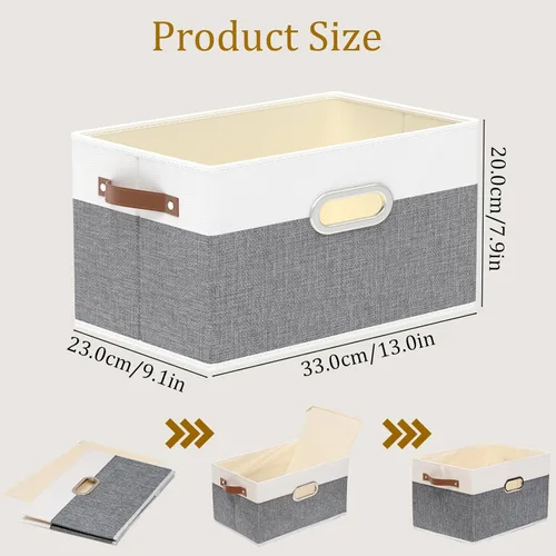 Miniatura 5 de Yawinhe Cestas de almacenamiento de tela, organizador plegable de armario para estantes, cajas grandes con 3 asas, contenedores de lona para ropa