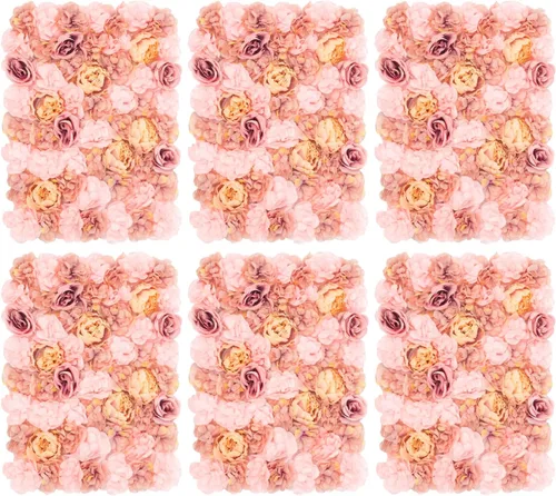 Miniatura 10 de Paquete de 12 paneles de pared de flores artificiales de 24 x 16 pulgadas, paneles de fondo de flores artificiales de hortensias y rosas