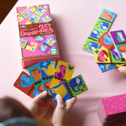 Miniatura 4 de eeBoo Juego de dominó de gato gigante para niños, 28 azulejos de aluminio brillantes, juego a juego para la noche de juegos familiares, juguete