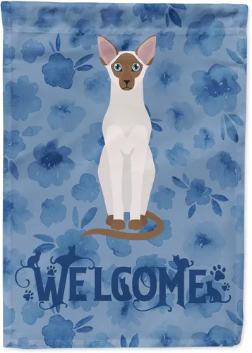 Miniatura 48 de Caroline's Treasures CK5047CHF Ojos Azules - Bandera de bienvenida con diseño de gato para casa de porche, grande, para colgar en la pared