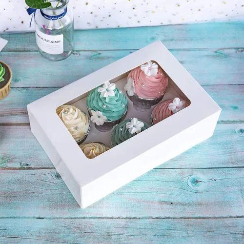 Miniatura 5 de ONE MORE Cajas para cupcakes con insertos para 6 soportes, cajas grandes de panadería estándar blancas de 9.5 x 6.3 x 3 pulgadas con ventana