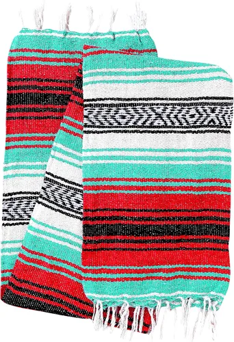Miniatura 15 de El Paso Designs Manta de yoga mexicana – Colorida manta falsa serape para yoga, playa, picnic, silla de montar o decoración del hogar – Manta Azul