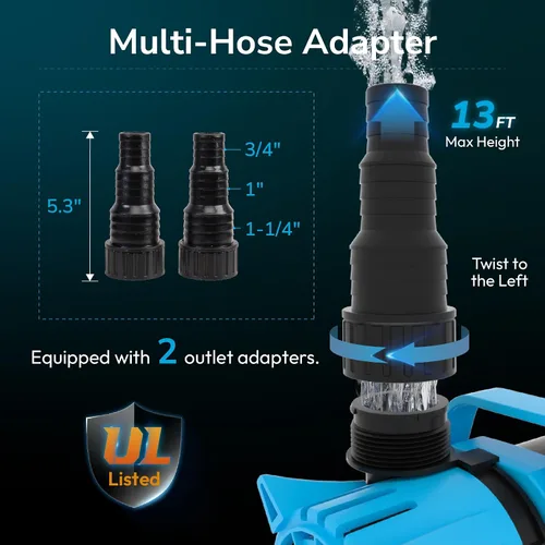 Miniatura 4 de Hexago Bomba de agua sumergible de 1800 GPH, bomba de estanque de agua de 100 W con bolsa de barrera, cable de alimentación de 33 pies, bombas