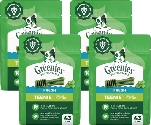 Miniatura 17 de Greenies Golosinas dentales naturales para perros adultos recomendadas por veterinarios, tamaño Teenie, sabor a arándano azul, paquete de 12 oz., 43
