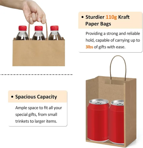 Miniatura 3 de BagDream Bolsas de regalo pequeñas, 25 bolsas de papel kraft marrón de 5.25 x 3 x 8 pulgadas con asas, para regalos pequeños, cumpleaños, recuerdos