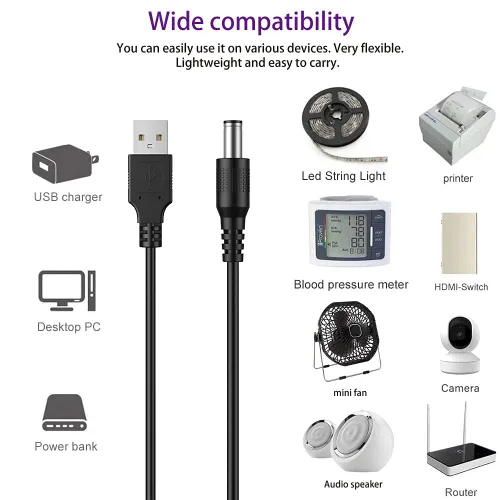Miniatura 4 de LIANSUM - Cable de alimentación USB a DC 5V, cable de carga con enchufe Jack DC 5.5x2.1mm universal y 10 puntas de conector Micro USB, Type-C, Mini