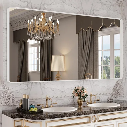 Miniatura 20 de Espejo de baño LED de 60x36 pulgadas con marco negro, espejos de baño retroiluminados y con luz frontal para pared, antiempañamiento, regulable