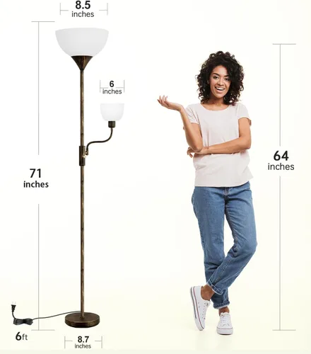Miniatura 6 de Lámparas de pie BoostArea para sala de estar, lámpara de pie, lámpara de pie de 180 cm con lámpara de lectura, interruptor de 3 vías, lámparas
