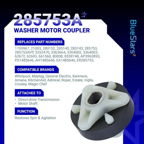 Miniatura 2 de Kit de acoplamiento de motor de núcleo metálico BlueStars 285753A para piezas de lavadoras Kenmore Whirlpool - Reemplaza AP3963893, PS1485646
