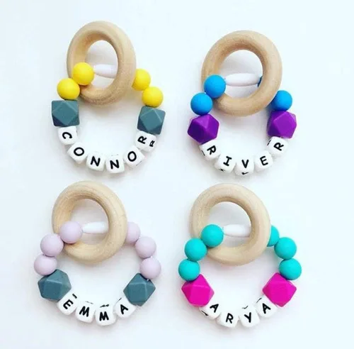 Miniatura 5 de Alfabeto de silicona con 26 cuentas de letras de 0.472 in, 100 cuentas de silicona para collar y pulsera de bricolaje