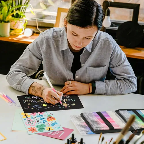 Miniatura 6 de ZSCM Bolígrafos de gel acrílico 3D de 48 colores y cuaderno de bocetos de papel negro para dibujo, bolígrafo de tinta acrílica de punta fina