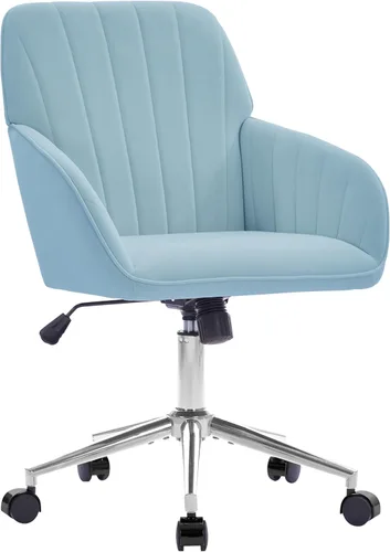Miniatura 30 de Silla de oficina de terciopelo a rayas, silla ergonómica giratoria de 360° con respaldo alto, base dorada y ruedas, silla moderna de altura Rosa