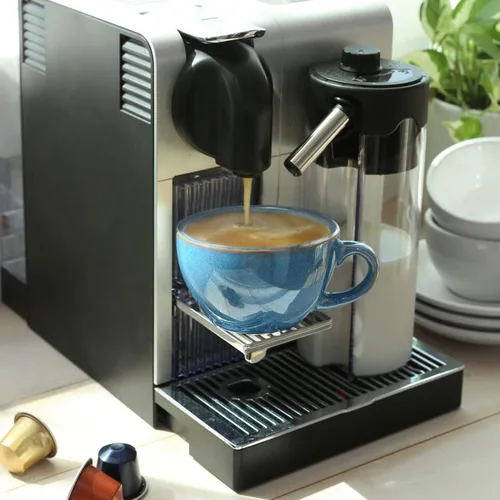 Miniatura 4 de LE TAUCI Juego de 4 tazas de capuchino de 6 onzas con platillos, juego de 4 tazas de café de cerámica y platillos para café con leche, Au Lait