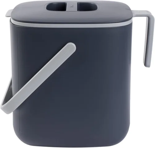 Blue Ginkgo Contenedor de compost de cocina [2.6 litros/ 0.69 galones], sin filtro, hermético y sin olor, cubo de basura de alimentos con asas Gris