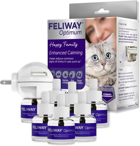 FELIWAY Optimum Cat - Difusor de feromonas calmante mejorado: 1 kit de difusor y 6 recambios