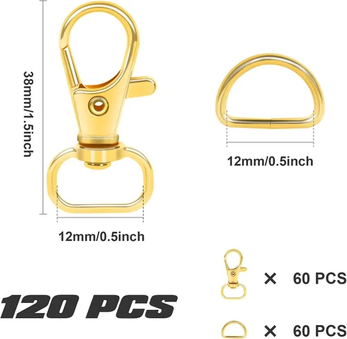 Miniatura 2 de SANNIX 120 ganchos de clip para llavero y anillos en D a granel incluyen 60 ganchos giratorios a presión clips de cordón y 60 anillos en D